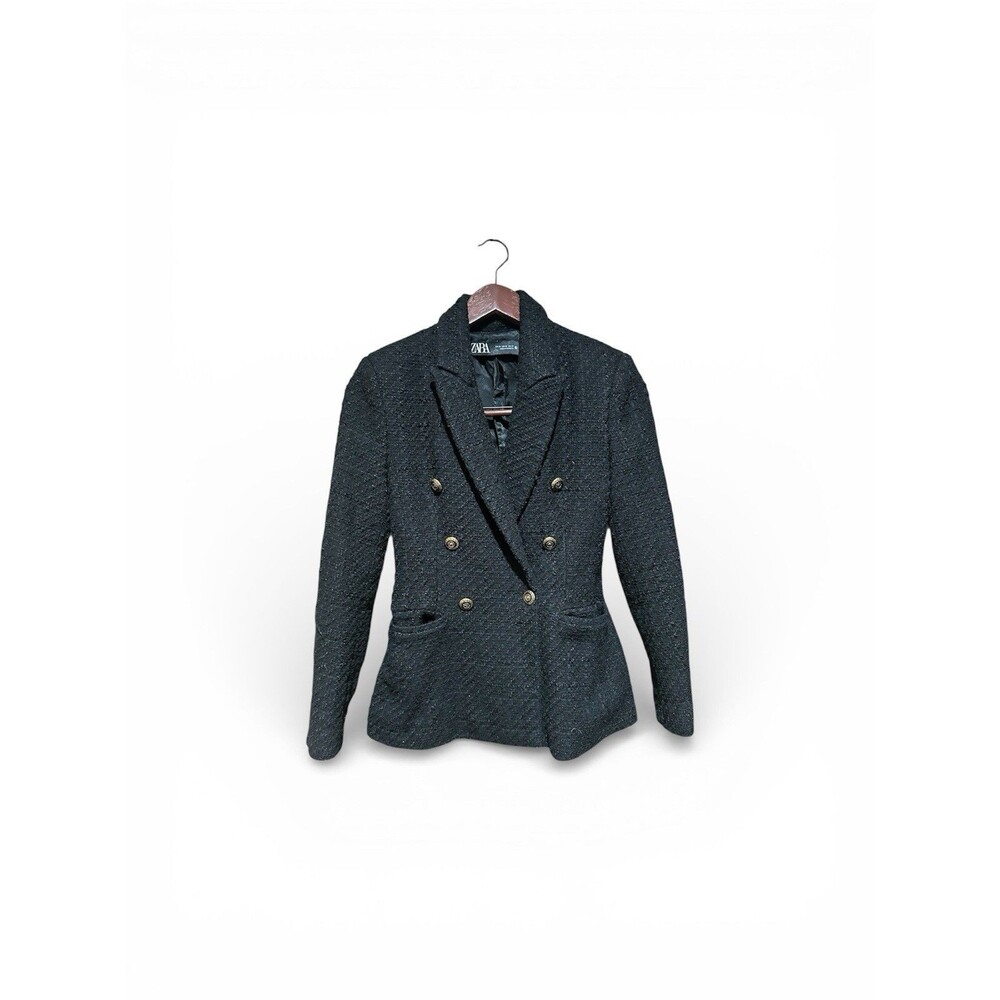 Zara XS Boucle Blazer Jacket Womens Black Top